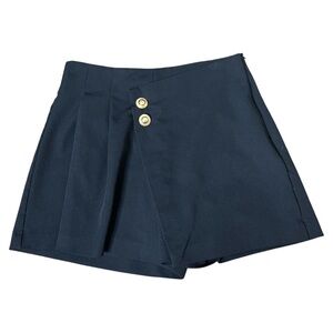 ZARA Asymmetrical Preppy Skort/Skirt With Gold Hardware Black Size Small